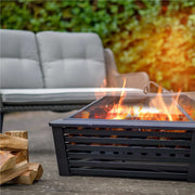 35" Square Outdoor Fire Pit with Mesh Screen Lid & Drawstring Cover - Black | Dellonda DG238 lifestyle