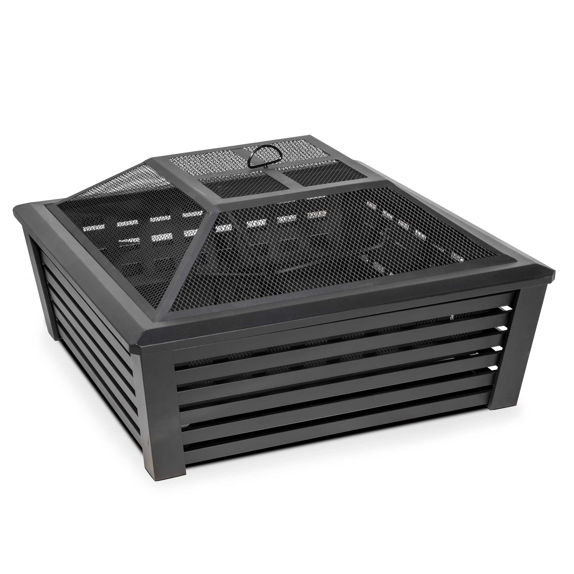 35" Square Outdoor Fire Pit with Mesh Screen Lid - Black | Dellonda DG43 lifestyle