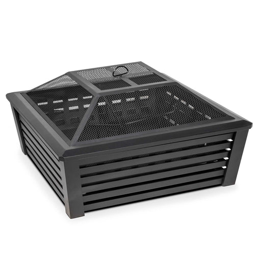 35" Square Outdoor Fire Pit with Mesh Screen Lid - Black | Dellonda DG43 lifestyle