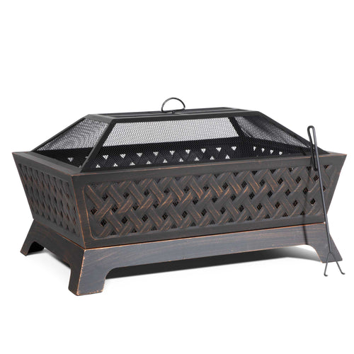 35" Rectangular Outdoor Fire Pit - Antique Bronze Effect | Dellonda DG44