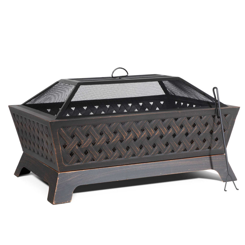 35" Rectangular Outdoor Fire Pit - Antique Bronze Effect | Dellonda DG44
