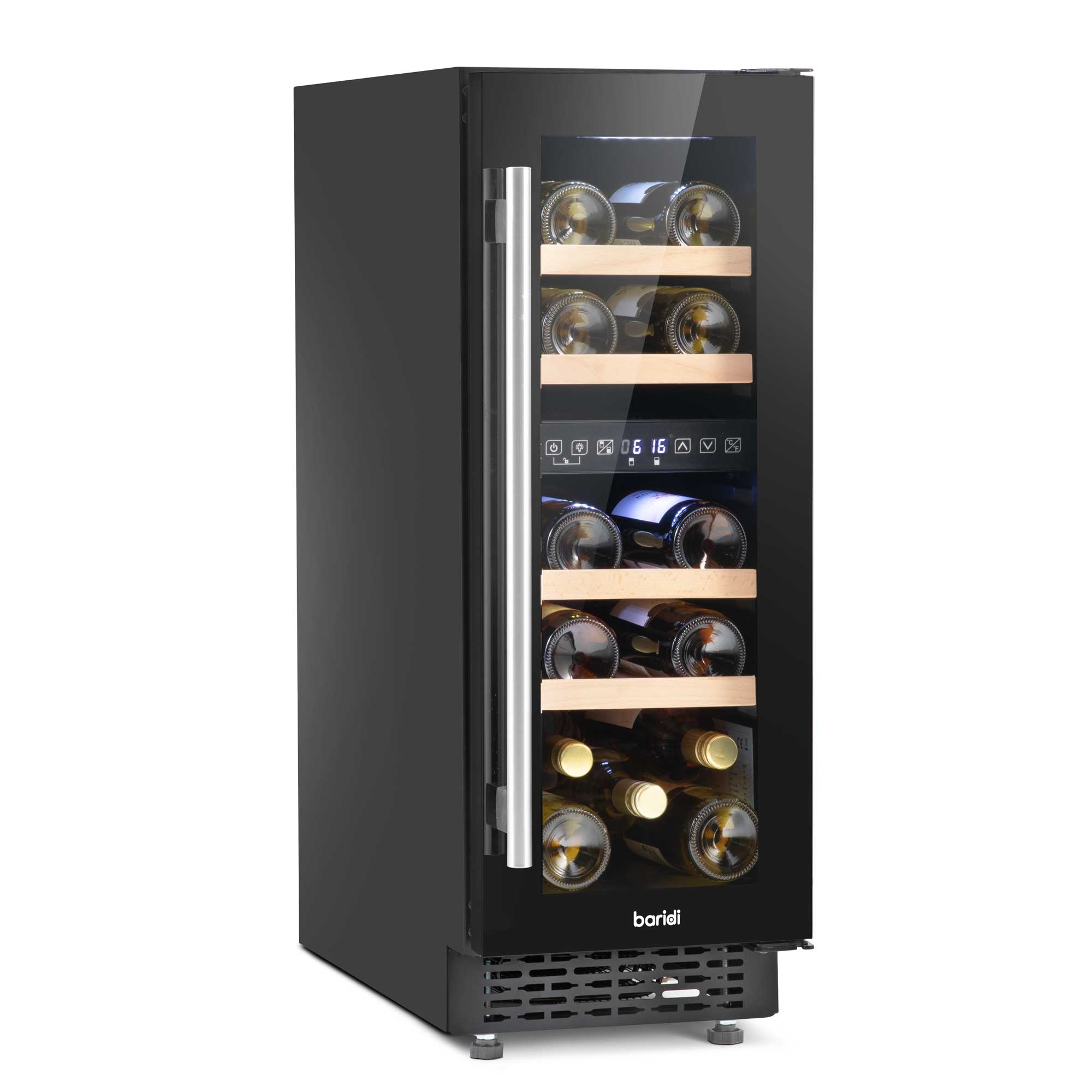 Baridi 17 Bottle Slim Dual Zone Built-In Wine Cooler with Beech Wood Shelves - Black | DH204