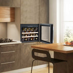 Baridi 28 Bottle Built-In Wine Cooler with Beech Wood Shelves & LED Light - Black | DH205 in use