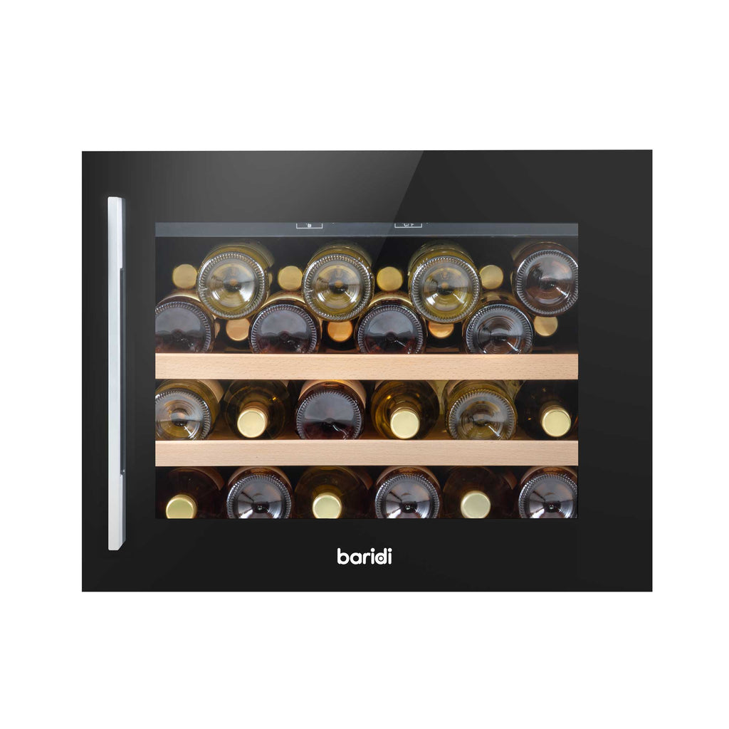 Baridi 28 Bottle Built-In Wine Cooler with Beech Wood Shelves & LED Light - Black | DH205