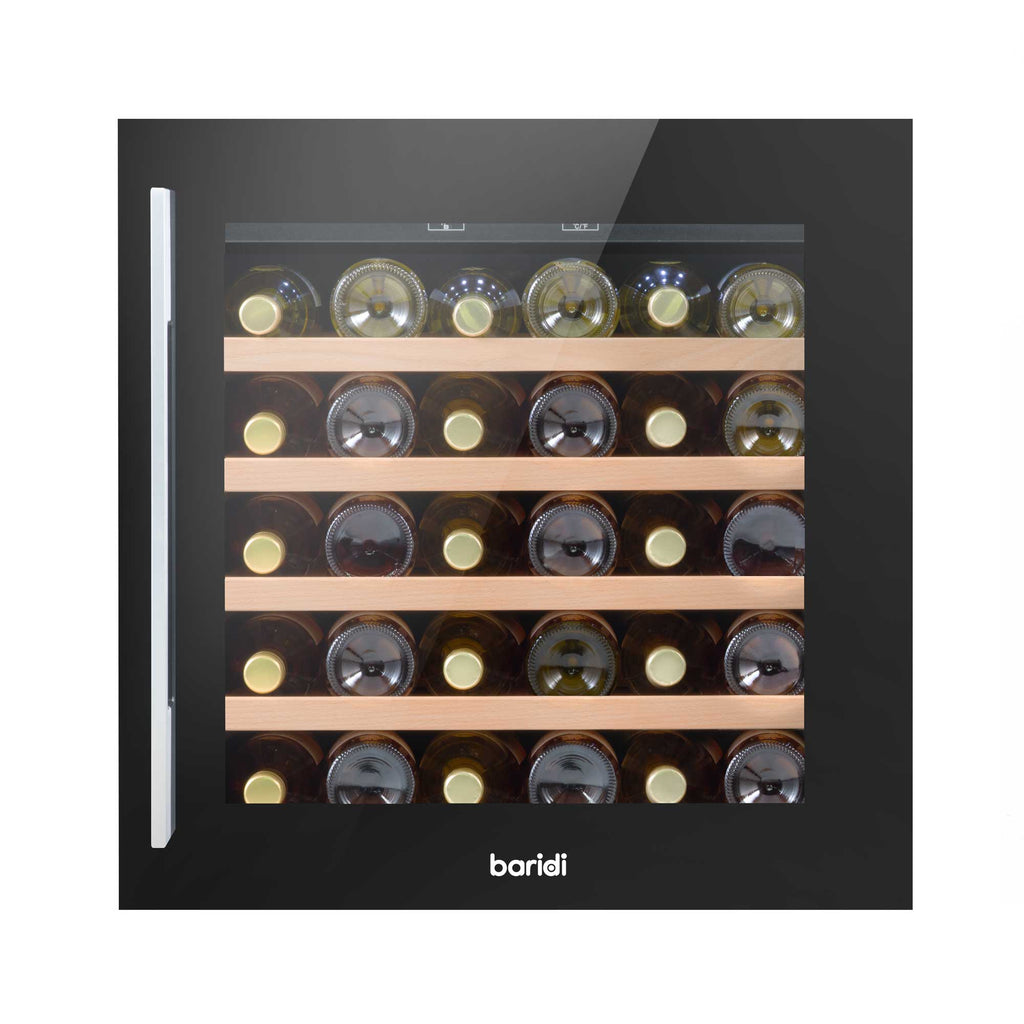 Baridi 36 Bottle Built-In Wine Cooler with Beech Wood Shelves & LED Light - Black | DH206