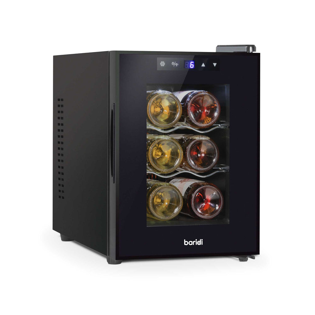 Baridi 6 Bottle Thermoelectric Tabletop Wine Cooler with Touch Screen & Glass Door - Black | DH217