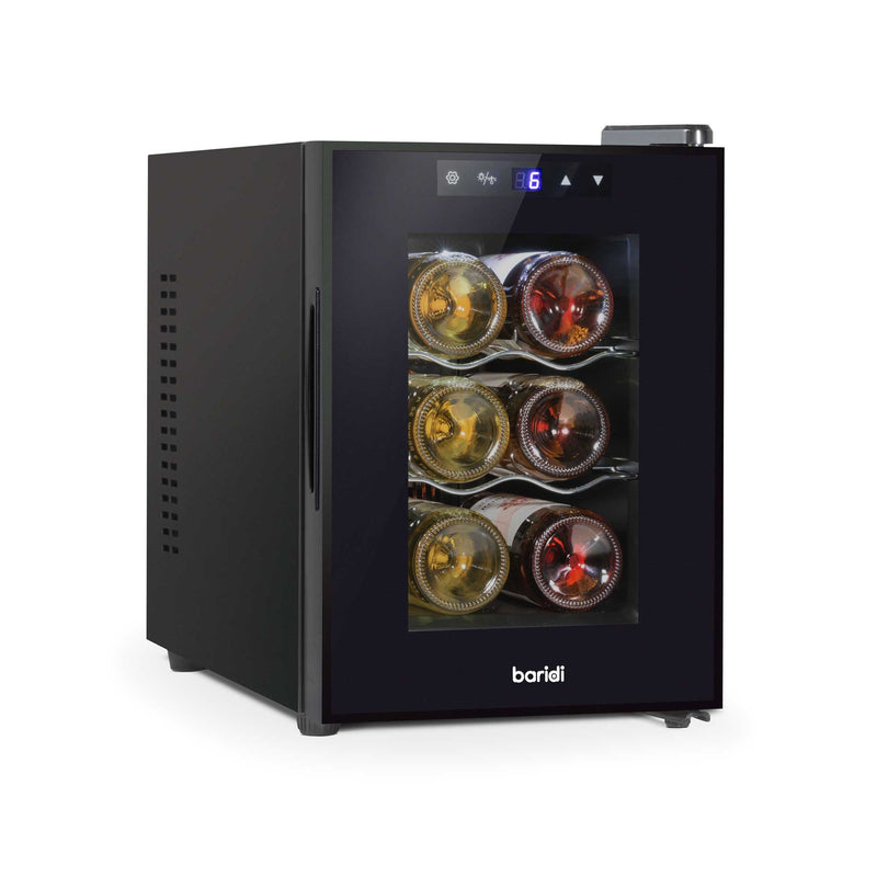 Baridi 6 Bottle Thermoelectric Tabletop Wine Cooler with Touch Screen & Glass Door - Black | DH217