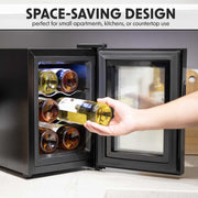 Baridi 6 Bottle Thermoelectric Tabletop Wine Cooler with Touch Screen & Glass Door - Black | DH217 in use