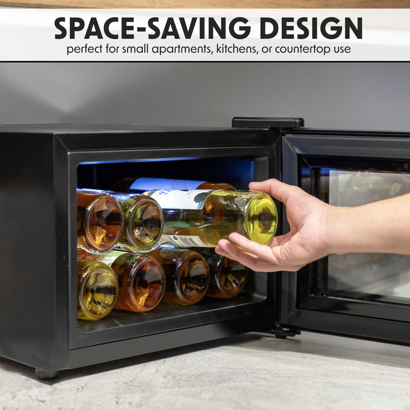 Baridi 8 Bottle Thermoelectric Tabletop Wine Cooler with Touch Screen & Glass Door - Black | DH218 in use