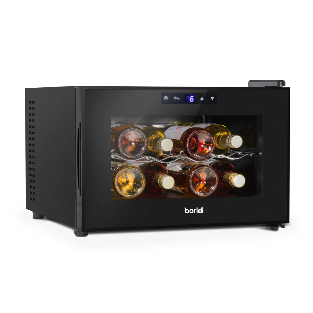 Baridi 8 Bottle Thermoelectric Tabletop Wine Cooler with Touch Screen & Glass Door - Black | DH218
