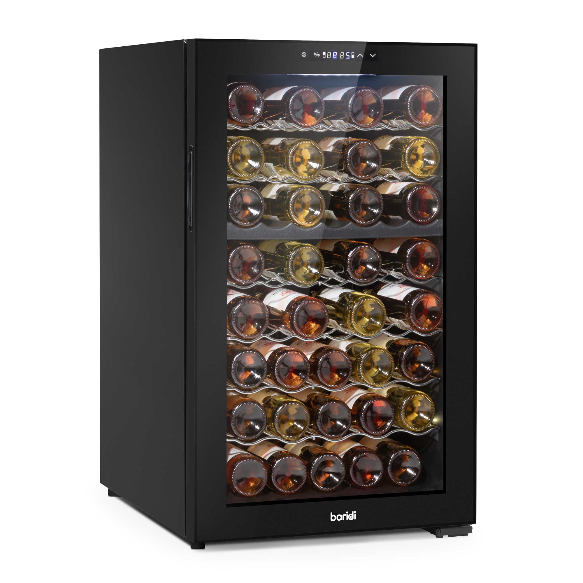Baridi 52 Bottle Dual Zone Wine Fridge with Wire Shelves & LED Light - Black | DH236