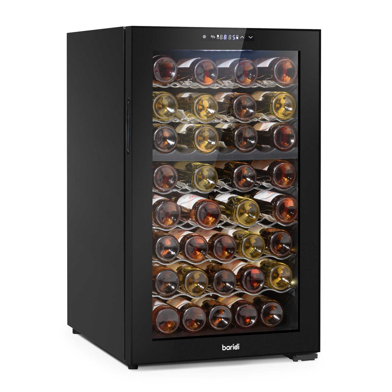 Baridi 52 Bottle Dual Zone Wine Fridge with Wire Shelves & LED Light - Black | DH236