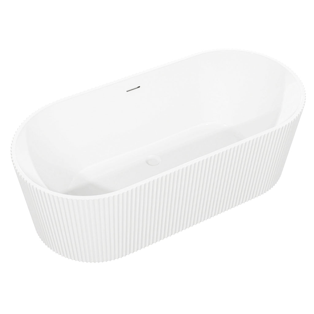 Baridi Double-Ended Fluted Design Bath with Slim Rim 168cm, Gloss White - DH420
