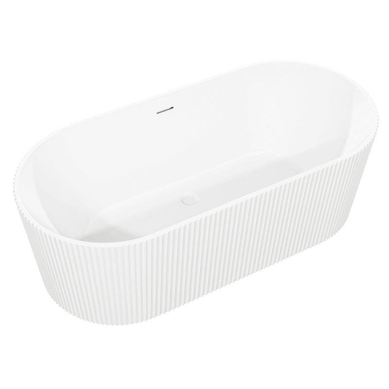 Baridi Double-Ended Fluted Design Bath with Slim Rim 168cm, Gloss White - DH420