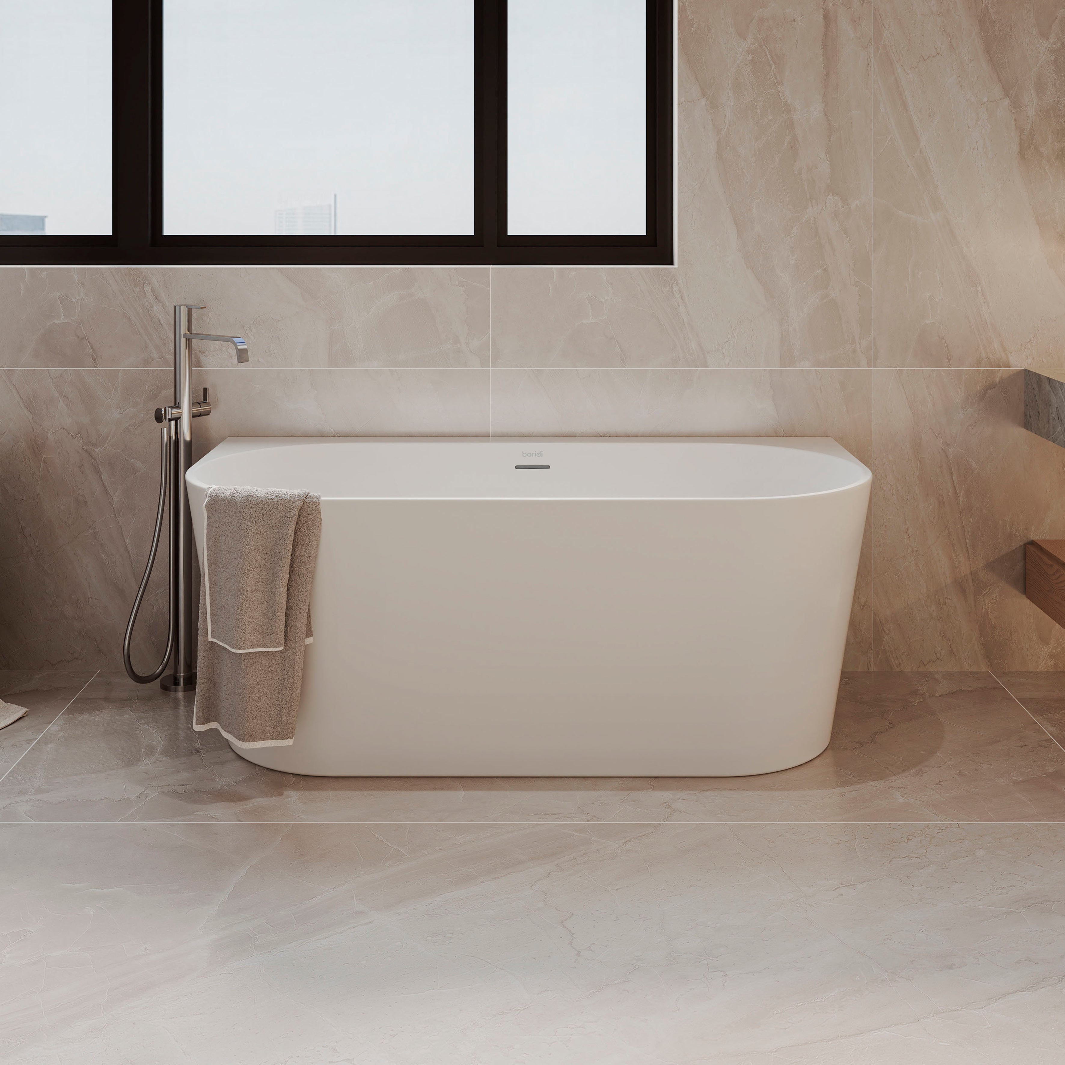 Baridi Back-to-Wall Slim Rim Bath with Overflow System 150cm, Gloss White - DH421 lifestyle