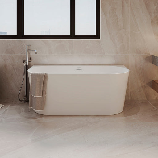 Baridi Back-to-Wall Slim Rim Bath with Overflow System 150cm, Gloss White - DH421 lifestyle