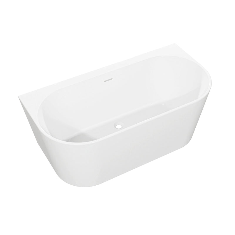 Baridi Back-to-Wall Slim Rim Bath with Overflow System 150cm, Gloss White - DH421