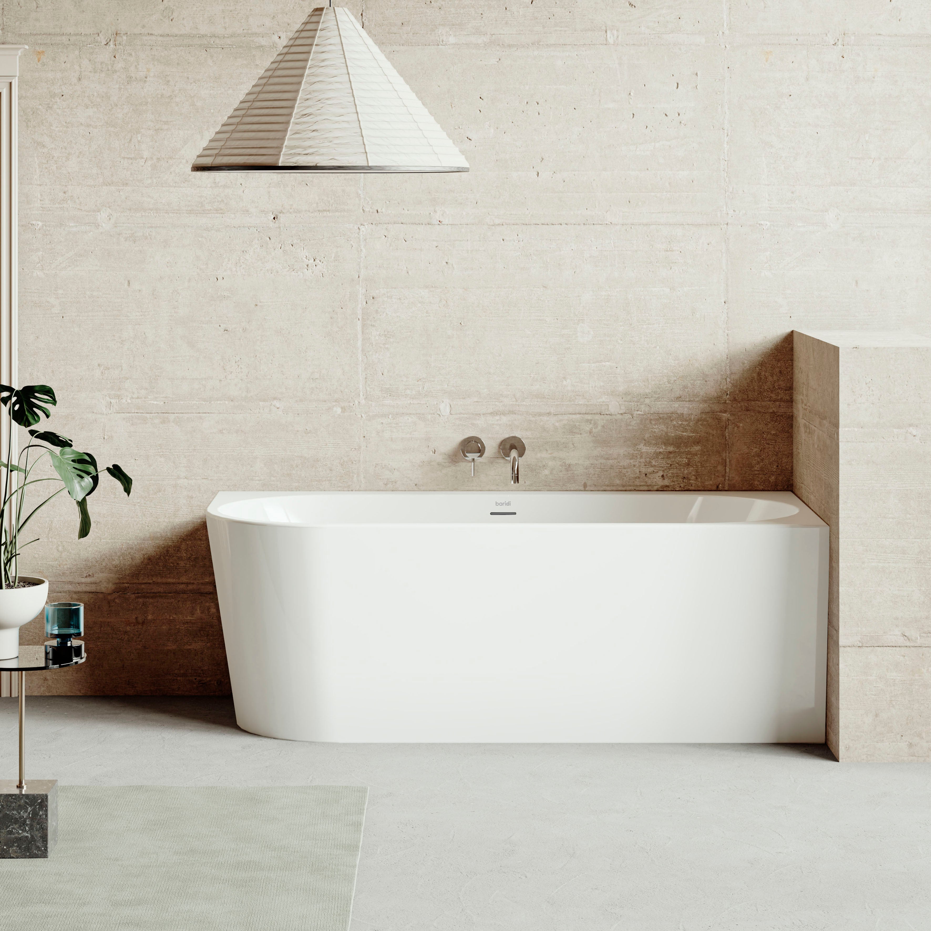 Baridi Right-Hand Corner Slim Rim Bath with Overflow System 160cm, Gloss White - DH427 lifestyle