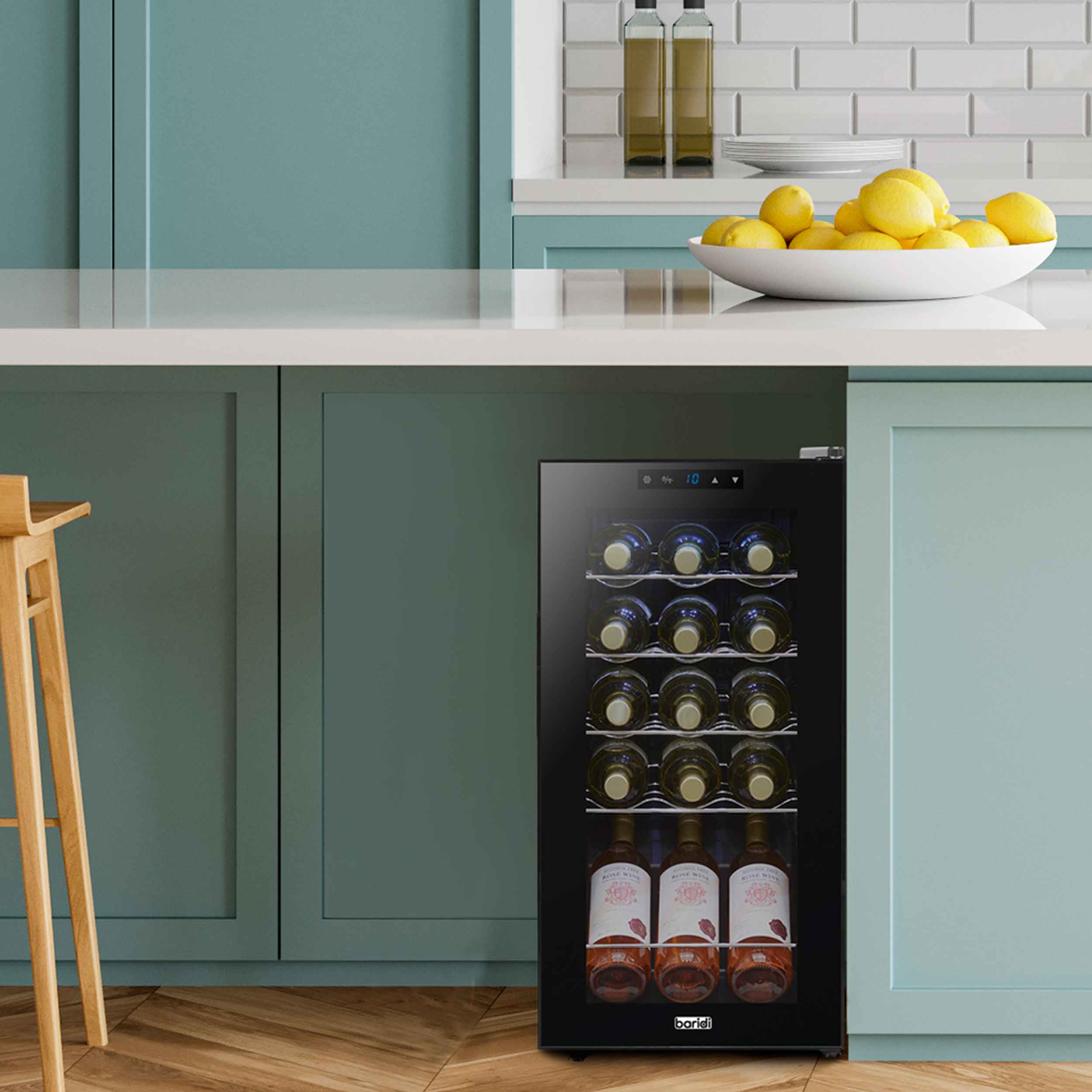 Baridi 15 Bottle Wine Fridge with Digital Touch Screen & LED Light - Black | DH5 in use