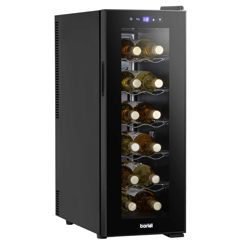 Baridi 12 Bottle Wine Fridge with Metal Shelves, Touch Screen & LED Light - Black | DH73