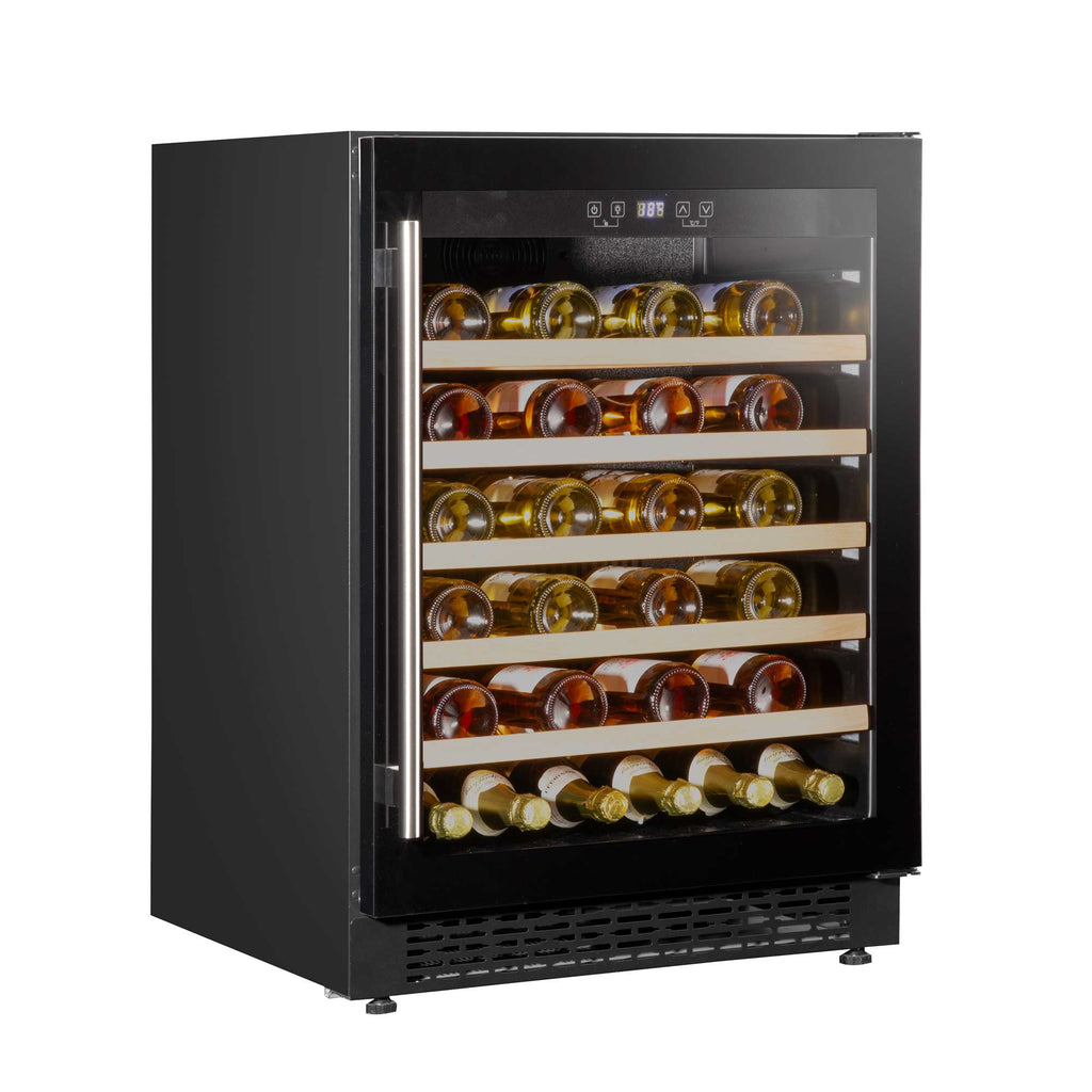 Baridi 54 Bottle Undercounter/Freestanding Wine Fridge with Wooden Shelves & LED Light - Black | DH78