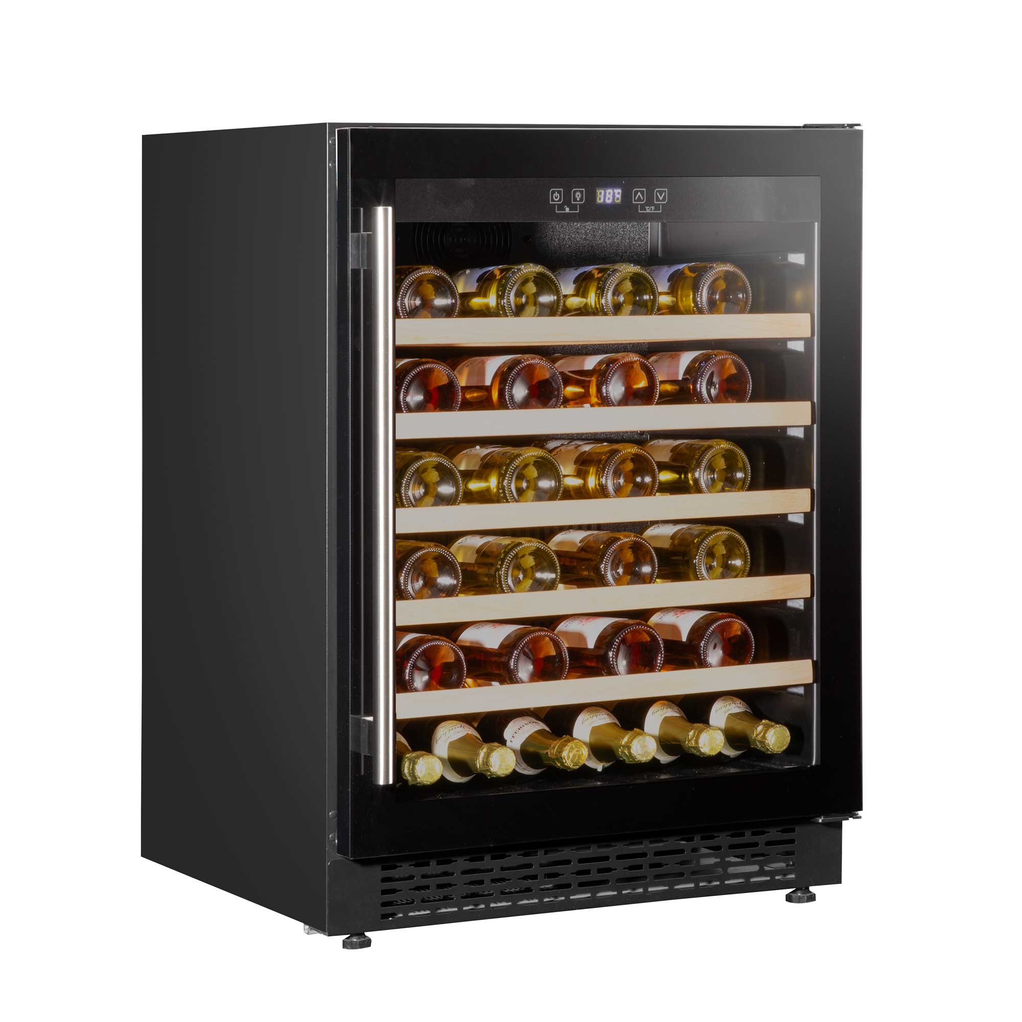 Baridi 54 Bottle Undercounter/Freestanding Wine Fridge with Wooden Shelves & LED Light - Black | DH78