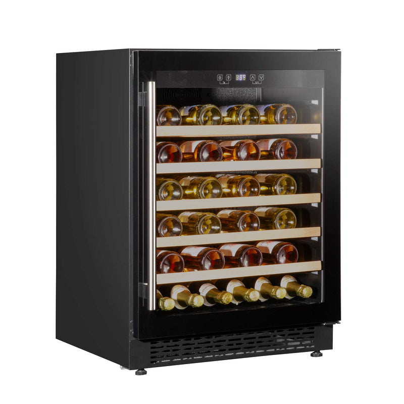 Baridi 54 Bottle Undercounter/Freestanding Wine Fridge with Wooden Shelves & LED Light - Black | DH78