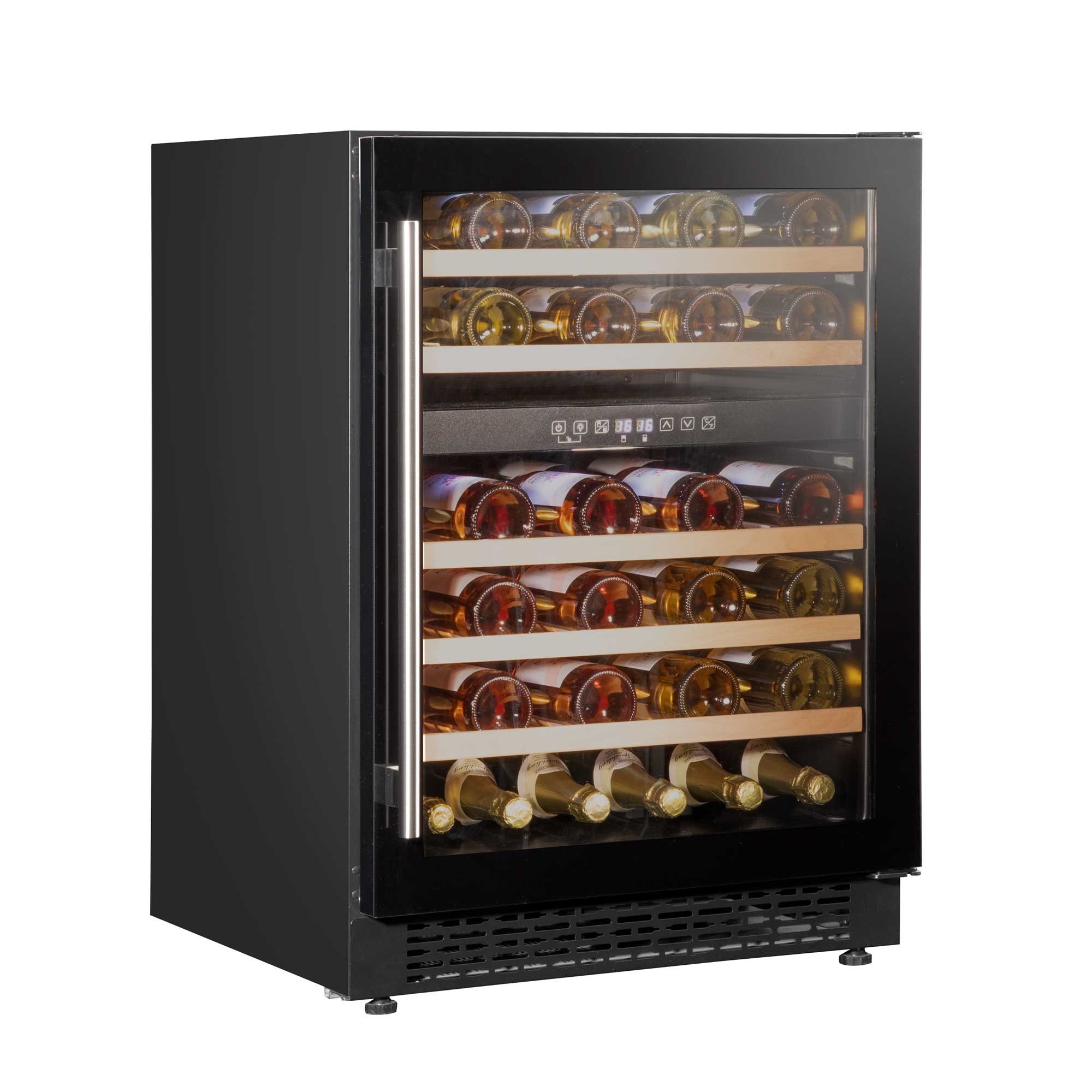 Baridi 46 Bottle Dual Zone Undercounter/Freestanding Wine Fridge with Wooden Shelves - Black | DH79