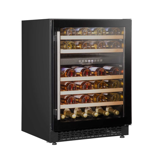 Baridi 46 Bottle Dual Zone Undercounter/Freestanding Wine Fridge with Wooden Shelves - Black | DH79