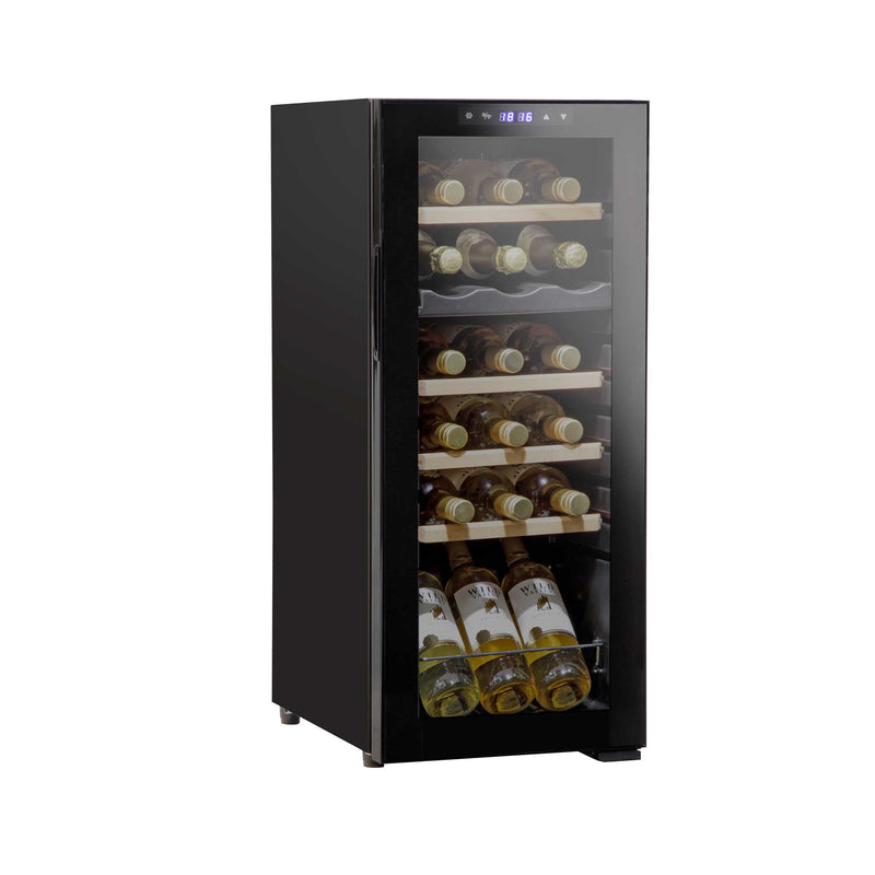 Baridi 18 Bottle Dual Zone Wine Fridge with Wooden Shelves & LED Light - Black | DH89