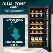 Baridi 18 Bottle Dual Zone Wine Fridge with Wooden Shelves & LED Light - Black | DH89 in use