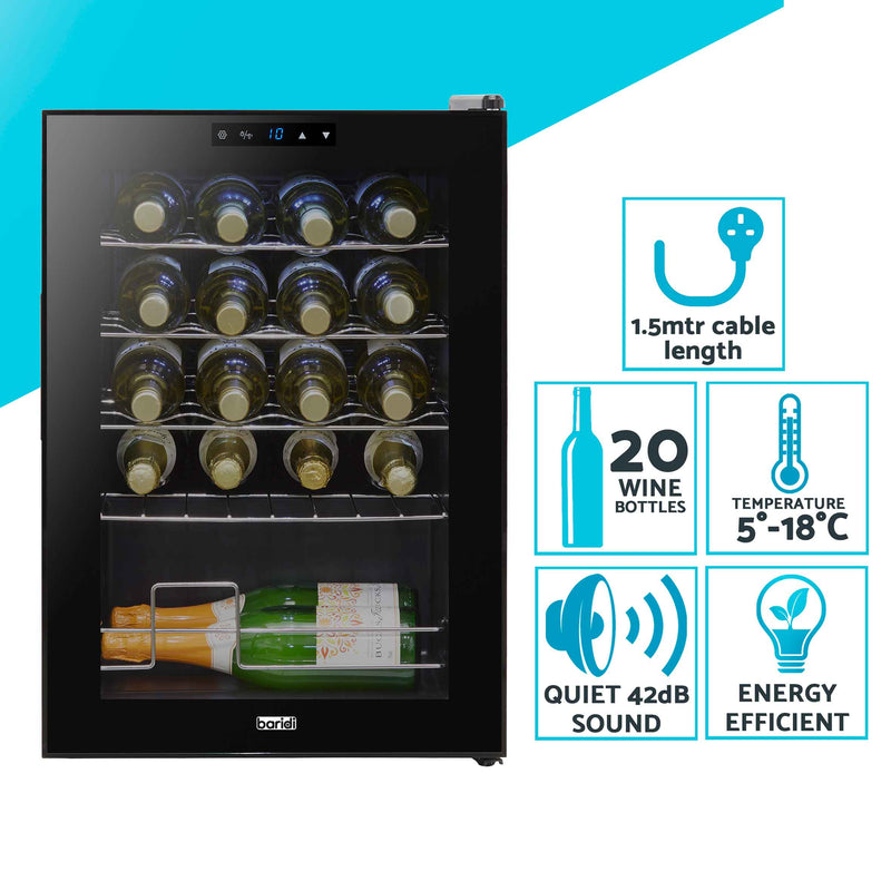 Baridi 20 Bottle Wine Fridge with Metal Shelves, Touch Screen & LED Light - Black | DH8 in use