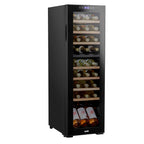 Baridi 27 Bottle Dual Zone Wine Fridge with Beech Wood Shelves & LED Light - Black | DH90