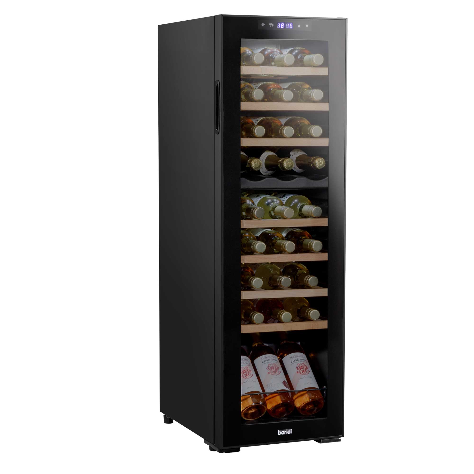 Baridi 27 Bottle Dual Zone Wine Fridge with Beech Wood Shelves & LED Light - Black | DH90