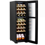 Baridi 27 Bottle Dual Zone Wine Fridge with Beech Wood Shelves & LED Light - Black | DH90 in use