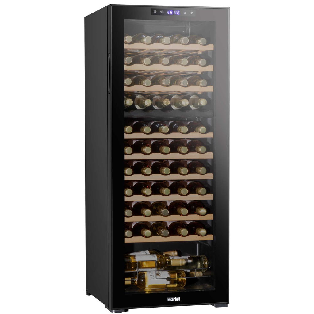 Baridi 55 Bottle Dual Zone Wine Fridge with Beech Wood Shelves & LED Light - Black | DH93