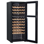 Baridi 55 Bottle Dual Zone Wine Fridge with Beech Wood Shelves & LED Light - Black | DH93 in use