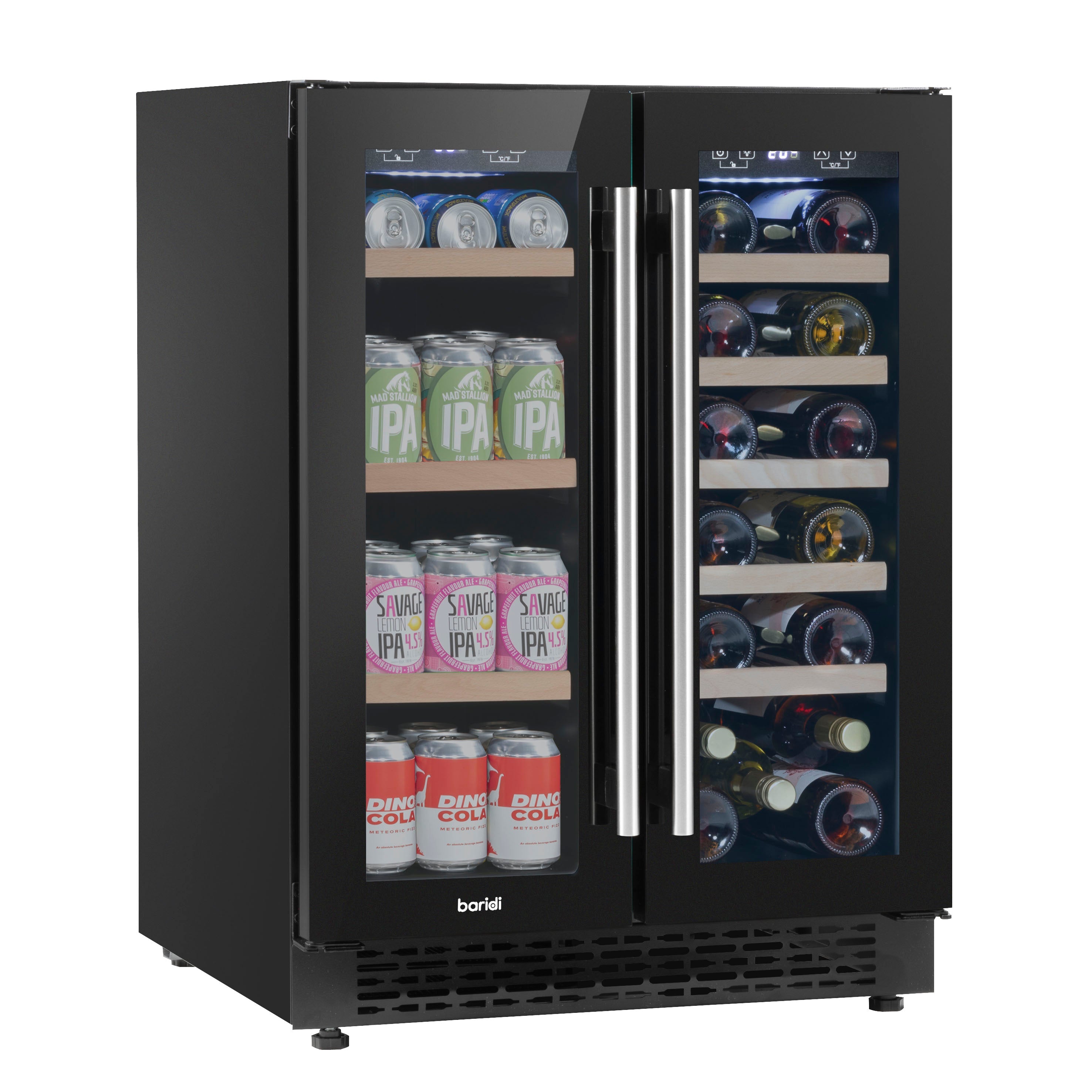 Baridi 40 Bottle/120 Can Dual Zone Undercounter/Freestanding Wine & Drinks Fridge - Black | DH96