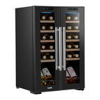 Baridi 24 Bottle Dual Zone Wine Fridge with Beech Wood Shelves & LED Light - Black | DH97