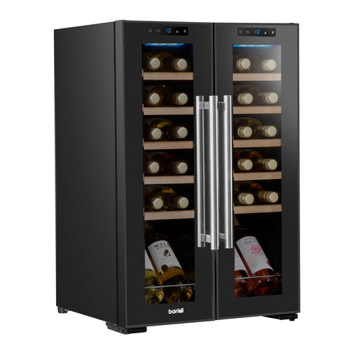Baridi 24 Bottle Dual Zone Wine Fridge with Beech Wood Shelves & LED Light - Black | DH97