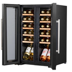 Baridi 24 Bottle Dual Zone Wine Fridge with Beech Wood Shelves & LED Light - Black | DH97 in use