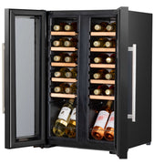 Baridi 24 Bottle Dual Zone Wine Fridge with Beech Wood Shelves & LED Light - Black | DH97 in use