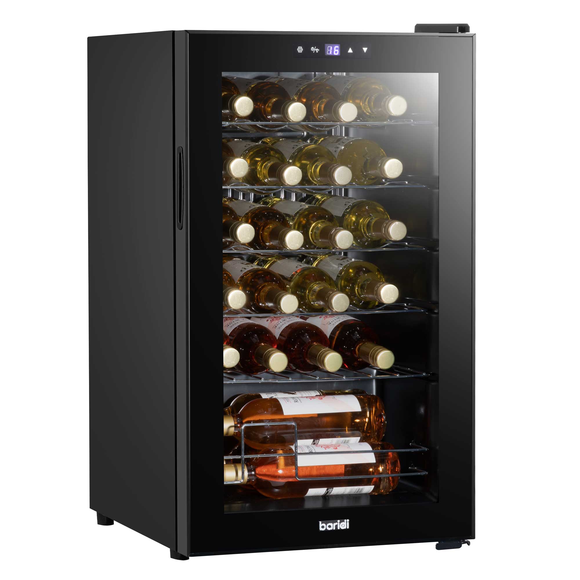 Baridi 24 Bottle Wine Fridge with Metal Shelves, Touch Screen & LED Light - Black | DH9