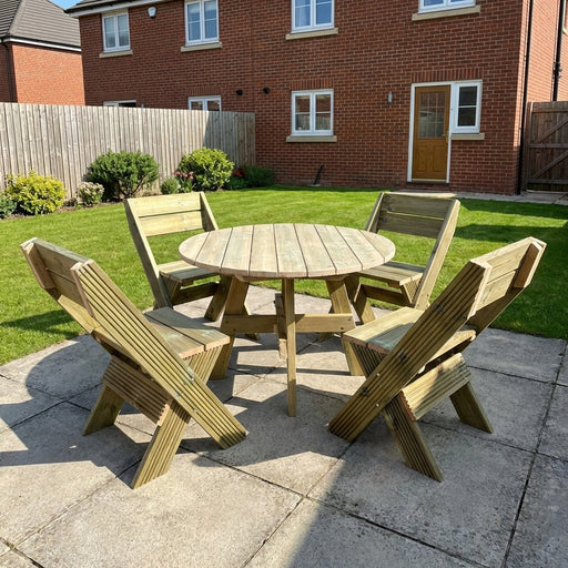 DeckFusion Wooden Rounded Picnic Table and Four Chairs Set - image 2
