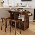 Mobile Drop Leaf Kitchen Island Cart with Microwave Shelf and Wine Rack