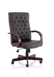 Chesterfield High Back Leather Executive Office Chair - Brown
