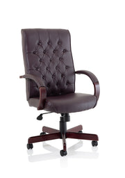 Chesterfield High Back Leather Executive Office Chair - Burgundy