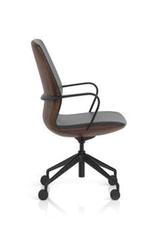 Mara Black PU Executive Office Chair - Wood Shell, side angle