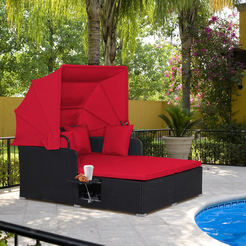 Garden Rattan Daybed with Retractable Canopy and Cushions-Beige - image 10