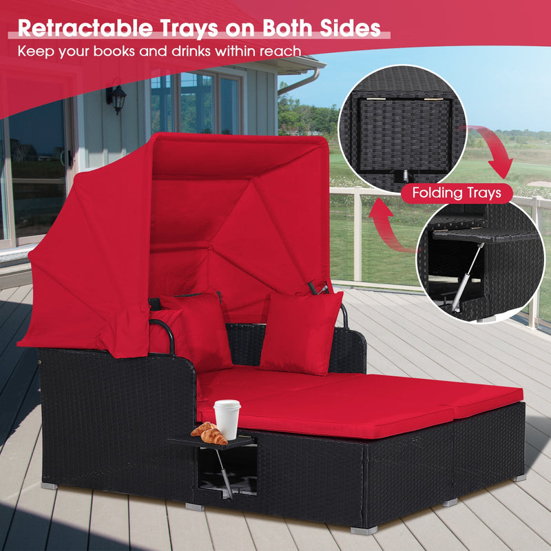 Garden Rattan Daybed with Retractable Canopy and Cushions-Beige - image 11